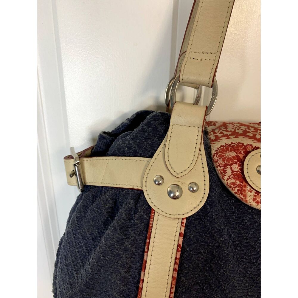Longchamp RARE Idole Canvas Fabric and Leather Blue Floral Satchel Shoulder Bag - Picture 11 of 14